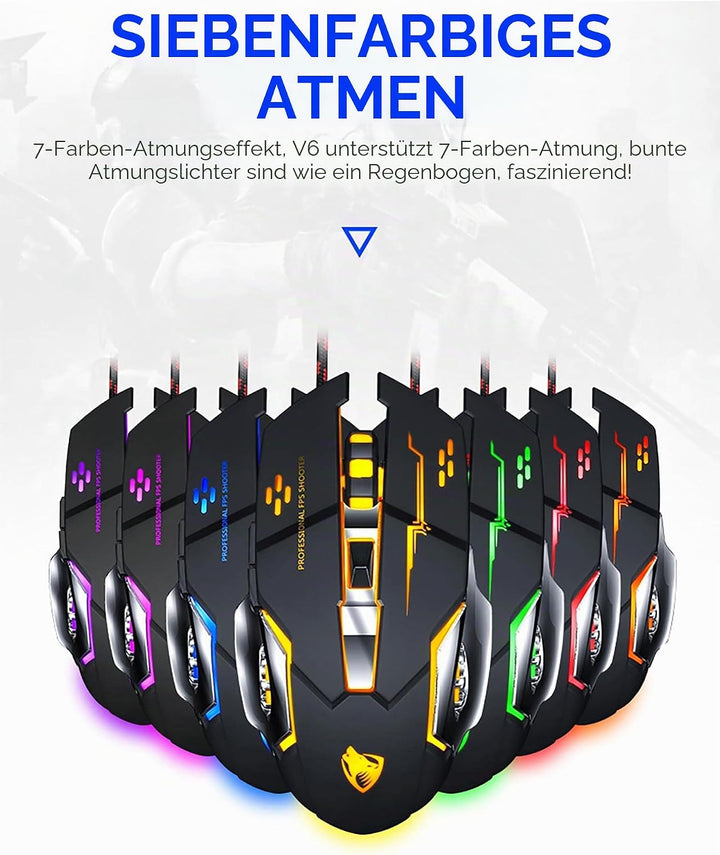 ✅ MOUSE GAMING RGB LED Programmierbare Präzises Metall verkabelt 6 Tasten ergonomisch beleuchtete La