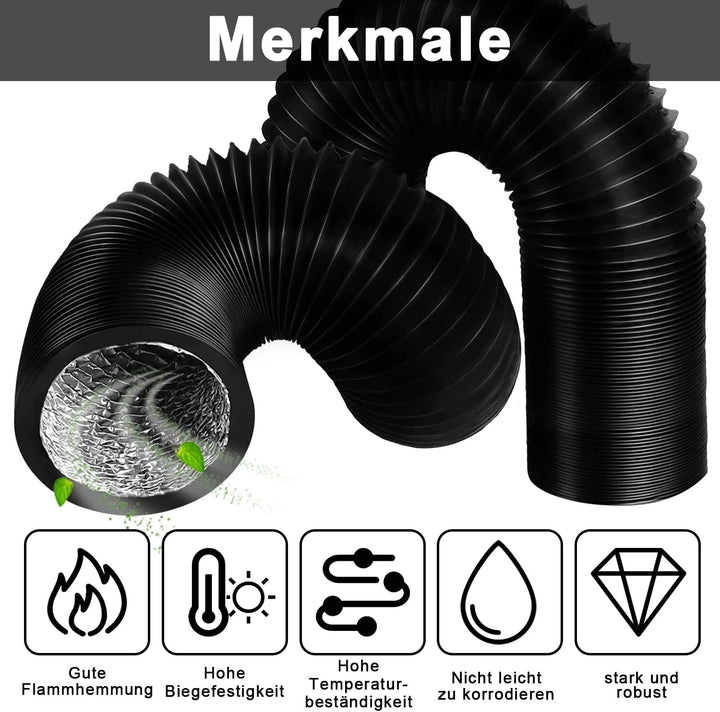 Alu Flexrohr Abluftschlauch 2M PVC Klimagerät Klimaanlage Wäschetrockner Abzugshaube Schwarz