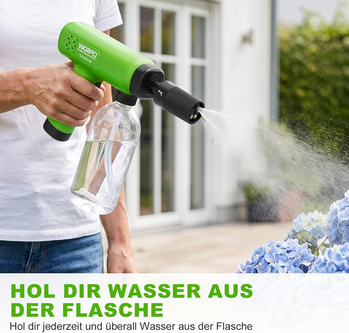 Druckreiniger Handheld Compact, USB-C-Anschluss, Batterieanzeige | Mitteldruck MAX 18 Bar, 5-in-1 Mu