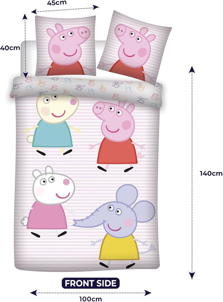 Peppa Pig Kinderbettwäsche-Set in Junior-Grösse | Bettdeckenbezug 100x135 cm + Kopfkissenbezug 40x60