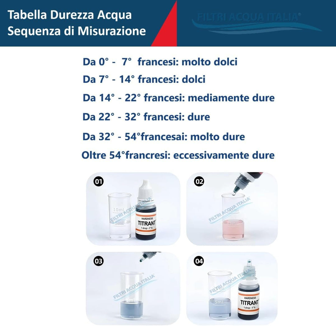 Wasserfilter Italien Titrant 3 Set Analysen Wasserhärte (Grad Francesi) - Tester Härte einmalig Reag
