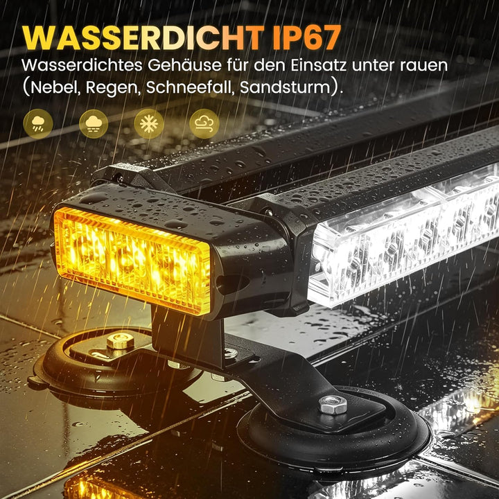 67cm 54 LED Rundumleuchte Blinklicht -7 Modi 12/24V Blitzleuchte Amber Warnleuchte Magnetische Notfa