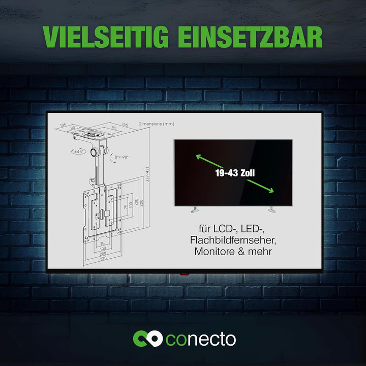 Conecto Deckenhalterung für Fernseher, geeignet für 19-43 Zoll, klappbar, höhenverstellbar, schwenkb