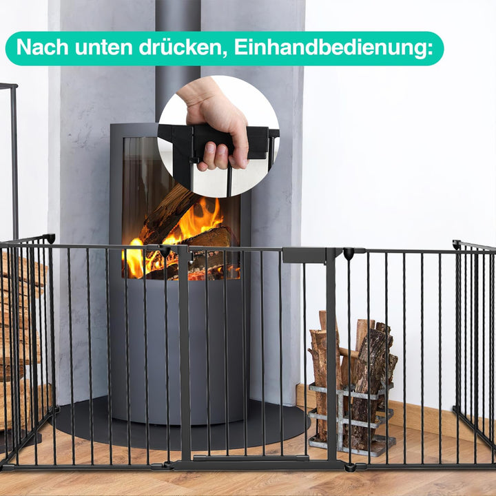 Daromigo Kaminschutzgitter, 310 cm Metall Absperrgitter mit Tür, Ofenschutzgitter Laufstall faltbar