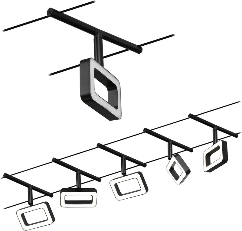 Paulmann 94485 LED Seilsytem Frame Basisset 5x400lm incl. 5x4,8 W Warmweiss Schwarz matt, Chrom Kuns