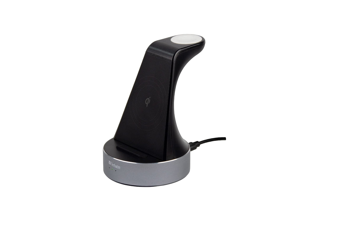 Verbatim 2-in-1 Qi MFi Wireless Charger WCS-01, für iPhone, Apple Watch &amp; Qi-fähige Geräte, Handy St