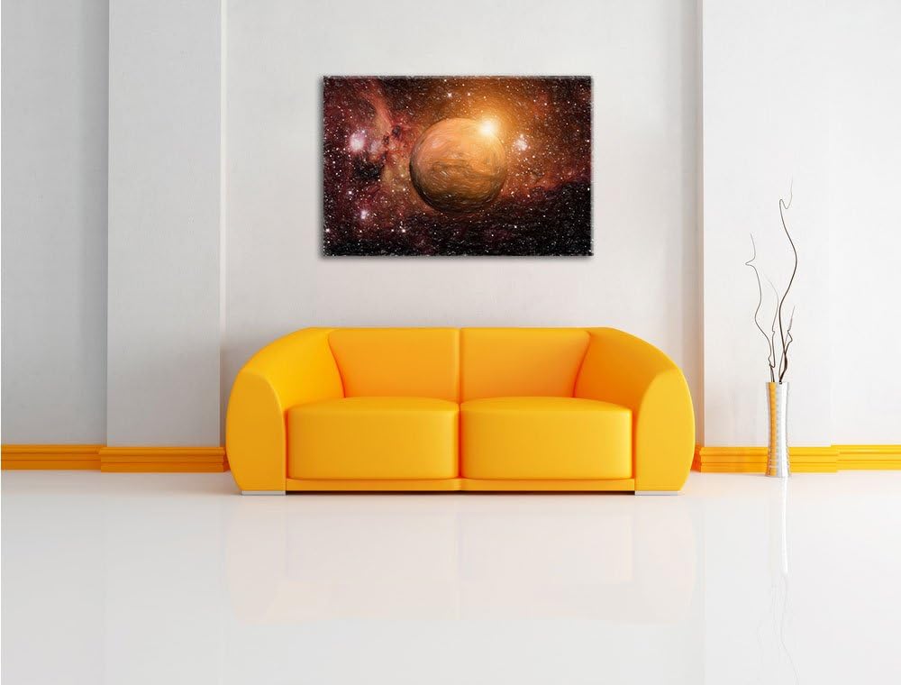 Pixxprint Planet Mars im Universum Kunst Buntstift Effekt, Format: 100x70 auf Leinwand, 100x70