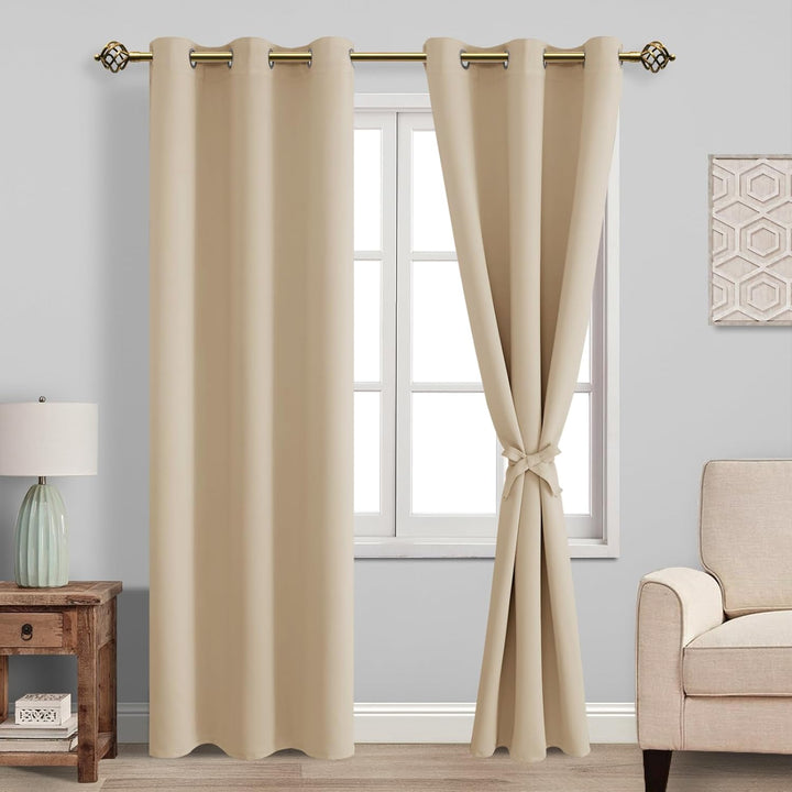 JIUZHEN Blickdicht Vorhänge Gardinen Ösenvorhang für Schlafzimmer Wohnzimmer,Beige Verdunkelungsvorh