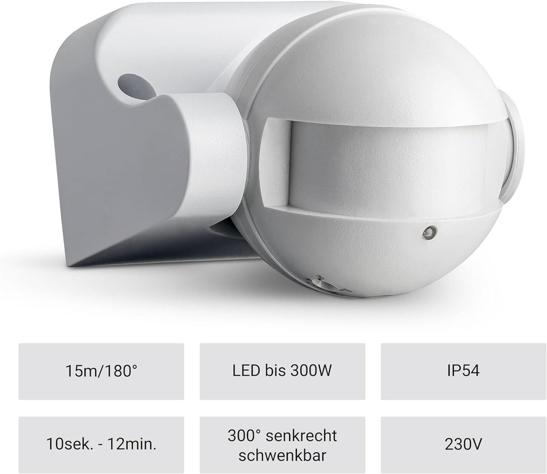 SEBSON® Bewegungsmelder Aussen IP54-2er Set - Aufputz, HF Sensor programmierbar, 15m/ 180°, LED geei