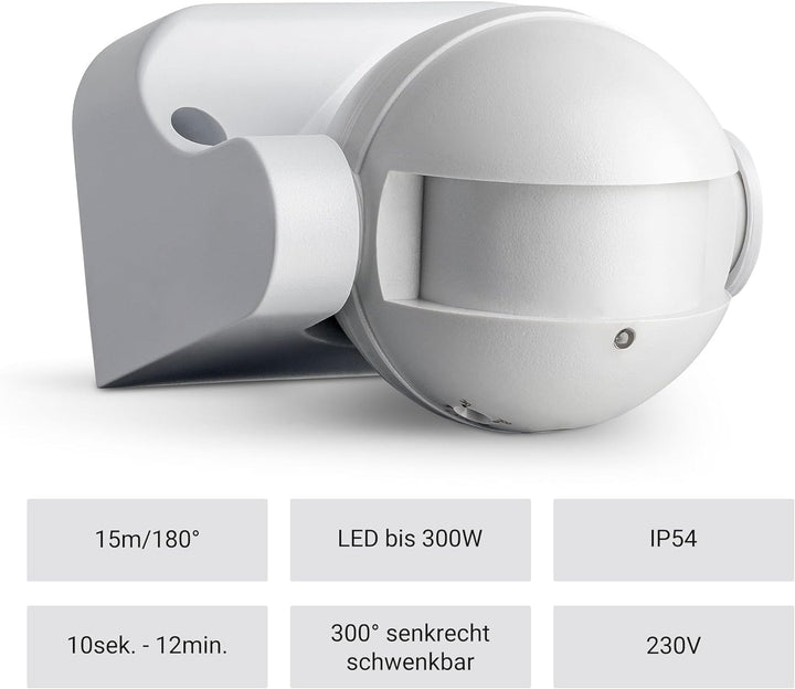SEBSON® Bewegungsmelder Aussen IP54-2er Set - Aufputz, HF Sensor programmierbar, 15m/ 180°, LED geei
