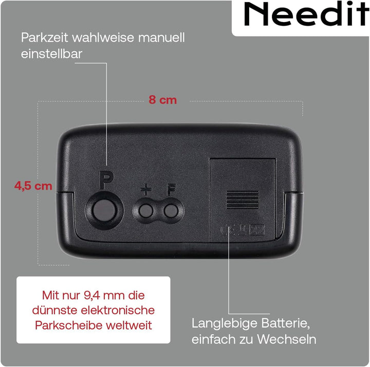 2X Needit Park Micro elektronische Parkscheibe mit Zulassung I Die kleinste Parkscheibe der Welt | D