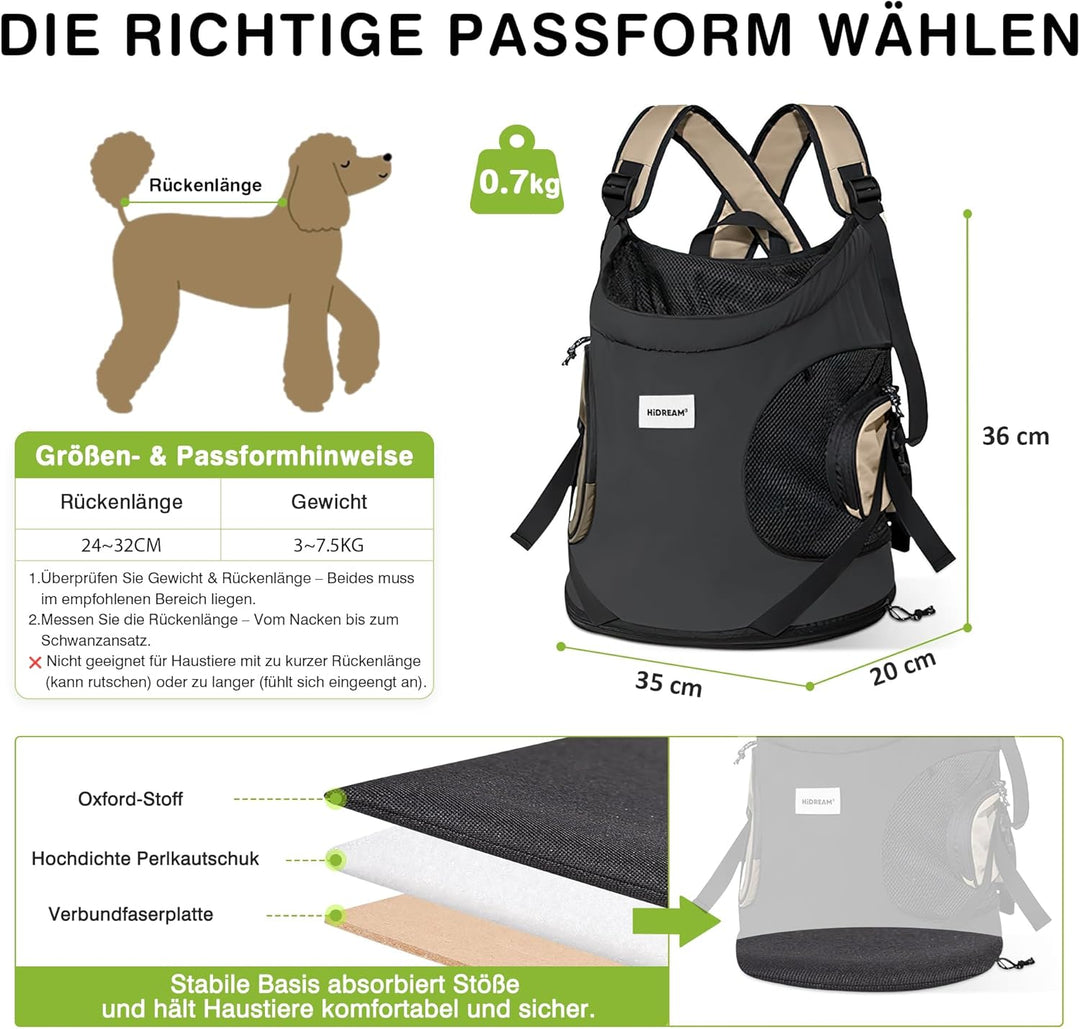 ALLSOPETS Hundetragerucksack, Tragbarer Haustiertragerucksack für Katzen Hunde Welpen, Integrierter