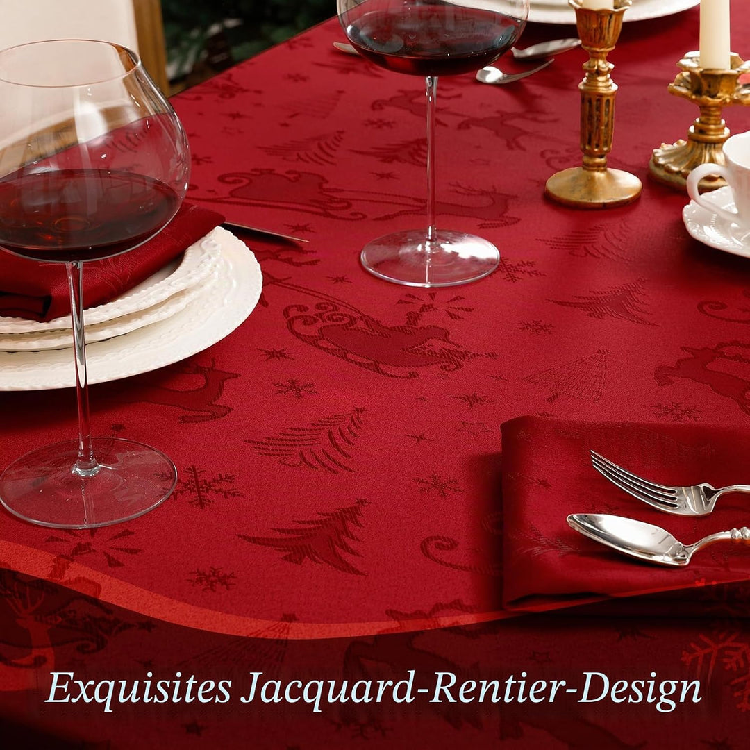 Romanstile Weihnachten Tischdecke rot abwaschbar 140x240 Jacquard Damask Rentier &amp; Weihnachtsbaum,re