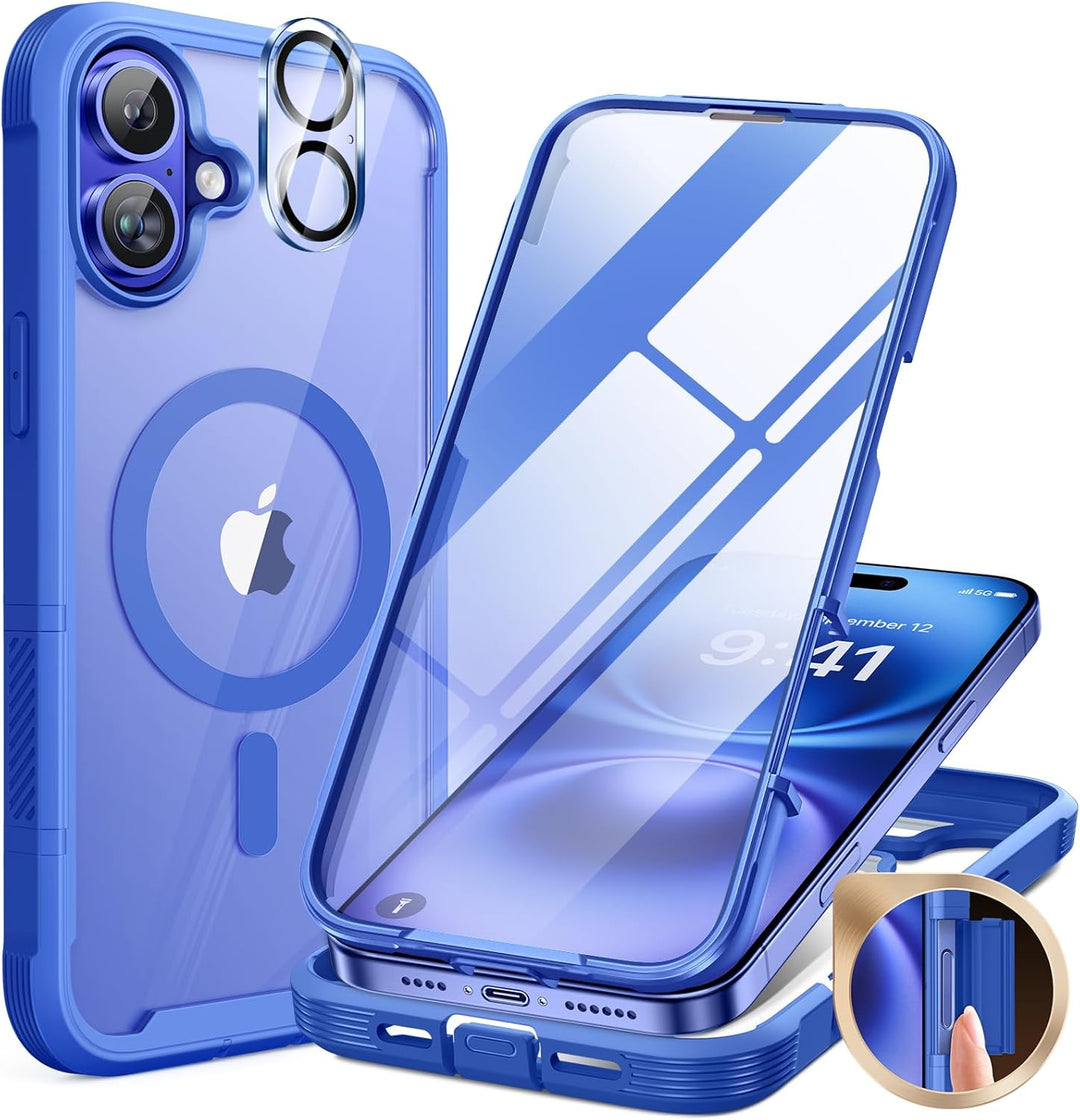 Miracase 360 Grad für iPhone 16 Hülle mit Magsafe, Eingebaut Glas Schutzfolie, Komplettschutz HandyH