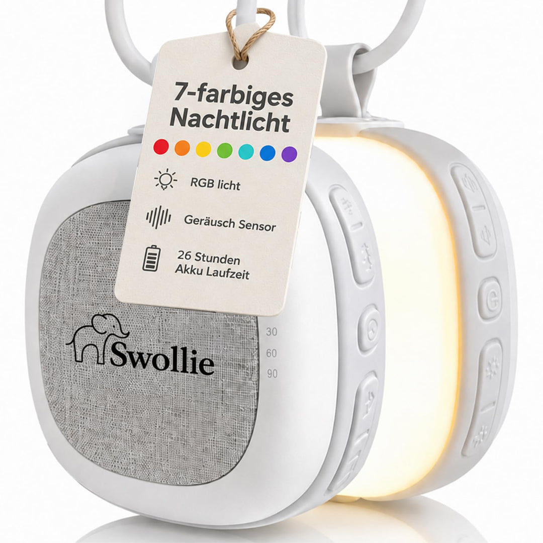 Tragbares White Noise Gerät &amp; RGB Nachtlicht mit Soundsensor, 32 beruhigende Geräusche, extra grosse