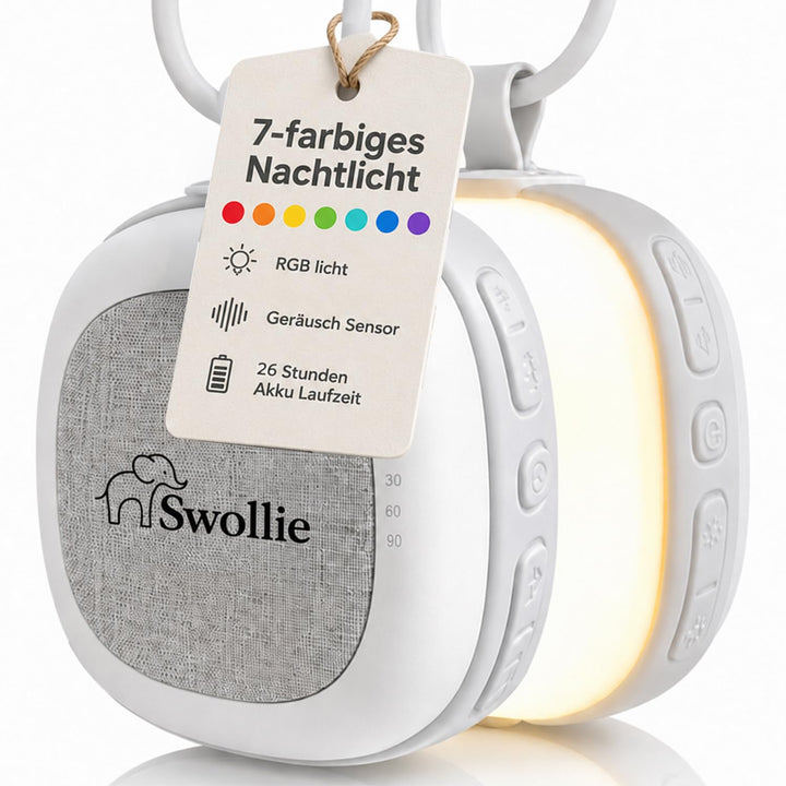 Tragbares White Noise Gerät &amp; RGB Nachtlicht mit Soundsensor, 32 beruhigende Geräusche, extra grosse