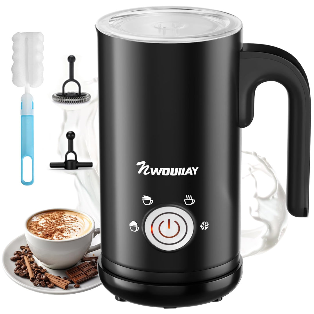 NWOUIIAY 4-in-1 Elektrischer Milchaufschäumer 600W Automatischer Milchschäumer mit 300 ml Fassungsve