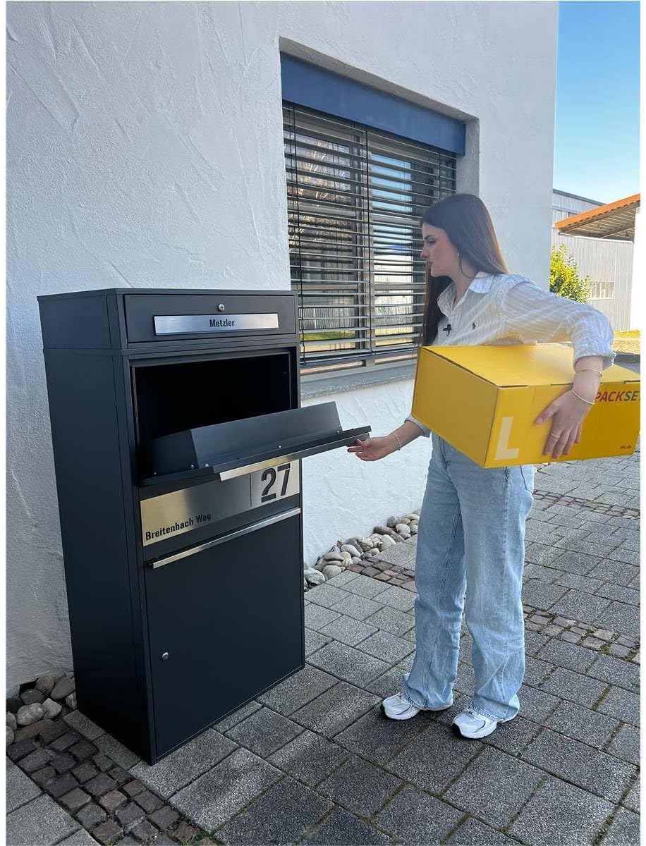 Metzler Paketbox draussen gross XXL, Briefkasten mit Paketfach in Anthrazit RAL7016, Paketbriefkaste