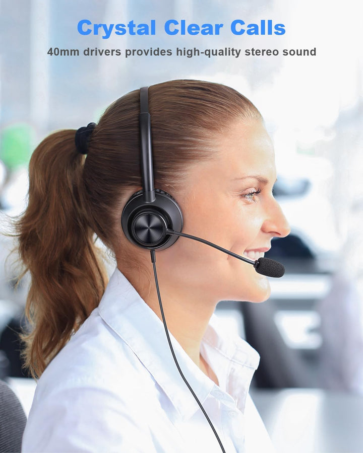 New Bee USB Headset mit Mikrofon, PC Headset mit USB-A & USB-C, Verstellbares Mikrofon für Call Cent