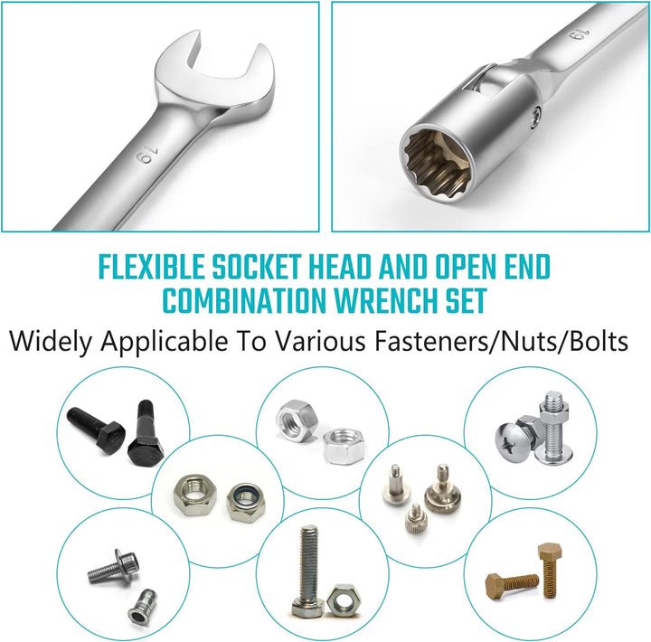 DURATECH Offener Ring-Steckschlüssel-Satz, Maul-Ringschlüssel mit flexiblen Köpfen Schraubenschlüsse
