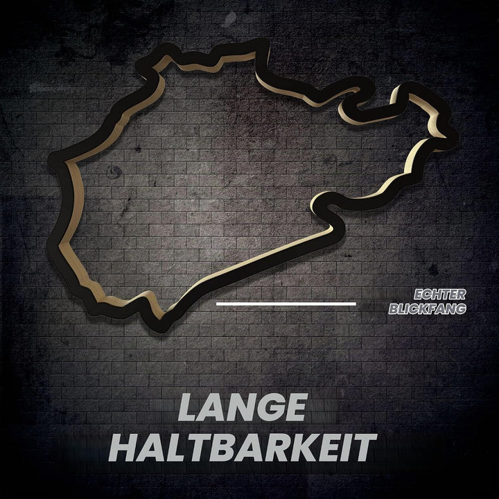 Racetrackart Holzskulptur Deko – Rennstrecke Nürburgring Nordschleife, Wandverzierung, 23 cm, Holzsk