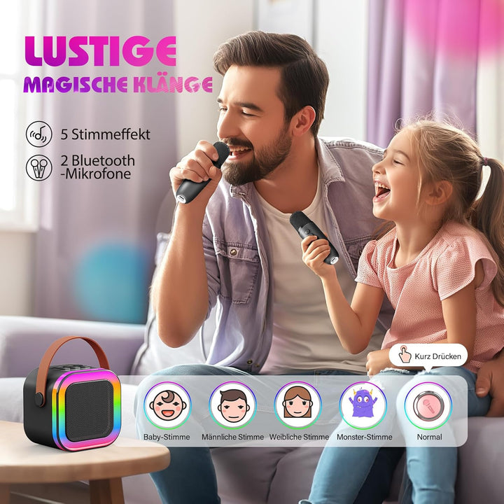 Dislocati Karaoke Maschine mit 2 Karaoke Mikrofon Bluetooth, Geschenk Spielzeug Junge 3-12 Jahre Tra