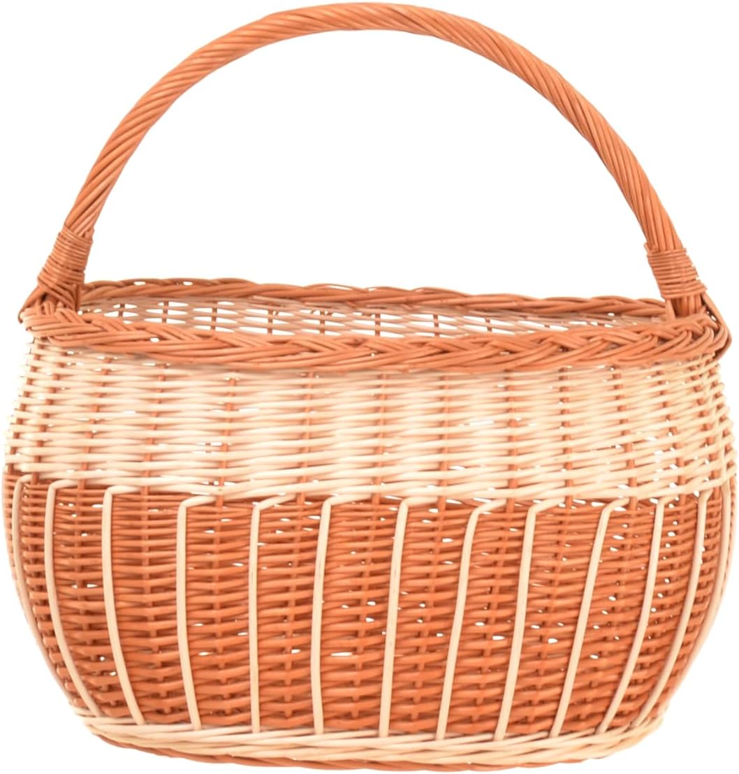 Weidenkorb Einkaufskorb geflochten 41 x 40 x 26,5 cm Zweifarbig, Picknickkorb, Pilzkorb, Einkaufskör