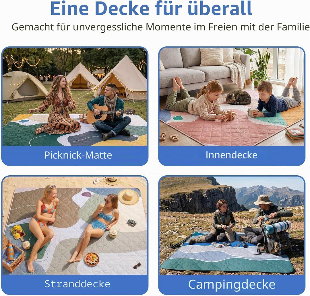 Exclusivo Mezcla wasserdichte Picknickdecke, Waschbare Stranddecke für Camping, Tragbare Outdoor Dec