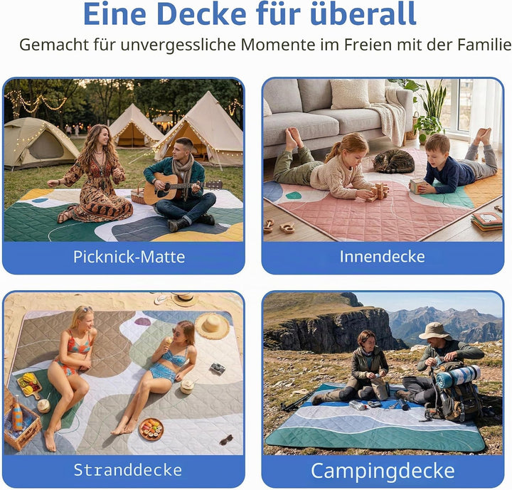 Exclusivo Mezcla wasserdichte Picknickdecke, Waschbare Stranddecke für Camping, Tragbare Outdoor Dec