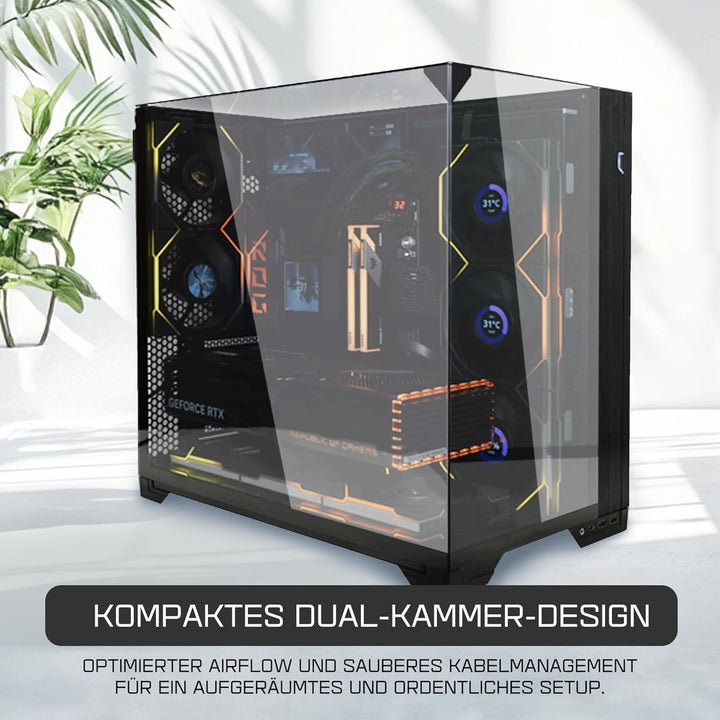 Lian Li O11 Vision Compact Gaming PC Gehäuse ATX Schwarz - Midi Tower PC Gehäuse mit Tempered Glass,