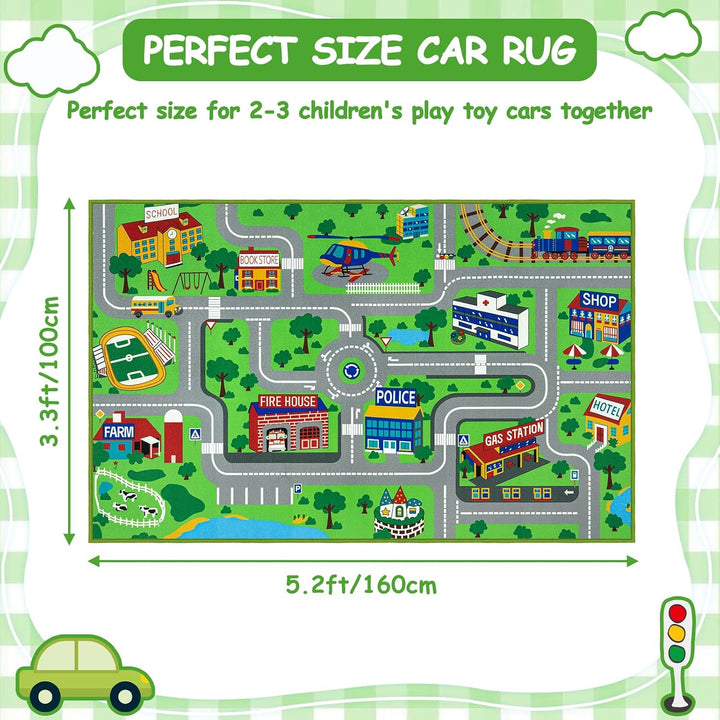 Capslpad Kinder Teppiche Spielteppich für Kinder Stadt 100x160 cm rutschfest Kinderteppich Spielmatt