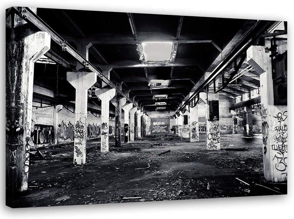 Leinwandbild XXL Street Art Wandbild Kunst Fabrik schwarz-weiss 120x80 cm Leinwandbild 120x80 cm sch