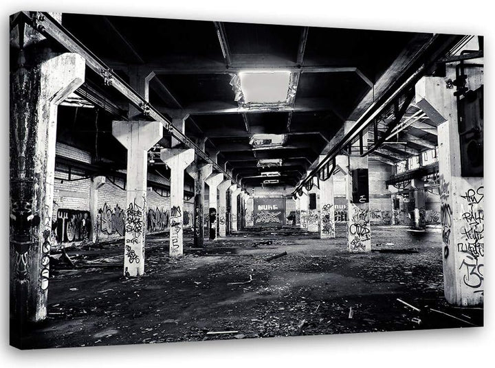 Leinwandbild XXL Street Art Wandbild Kunst Fabrik schwarz-weiss 120x80 cm Leinwandbild 120x80 cm sch