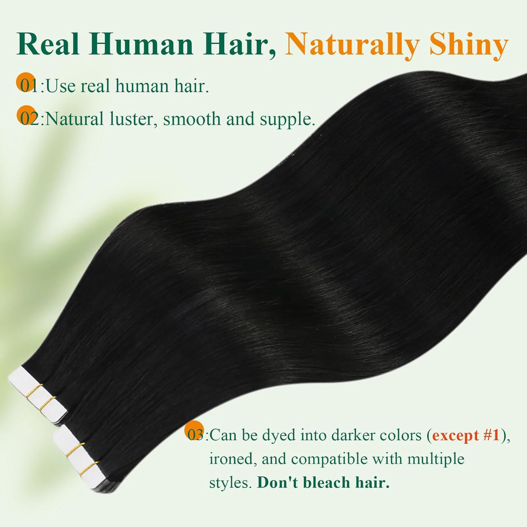 Easyouth Tape on Extensions Echthaar Haar Extensions Tape Echthaar Farbe Pechschwarz 12 Zoll 30g Tap