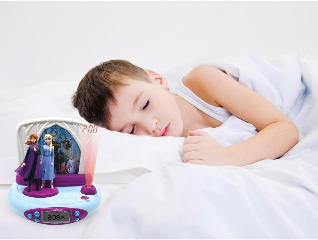 Lexibook Disney Frozen Die Eiskönigin 2 ELSA & Anna, Projector-wecker mit Klingeltönen, Nachtlicht,