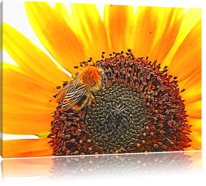 Biene auf Sonnenblume Deluxe Format: 100x70 cm auf Leinwand, XXL riesige Bilder fertig gerahmt mit K