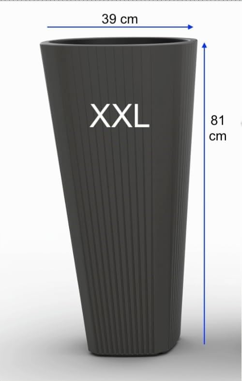 Blumenkübel Slim Rund Blumentopf Pflanzkübel mit Herausnehmbaren Einsatz Dekorativ Grösse XXL Anthra