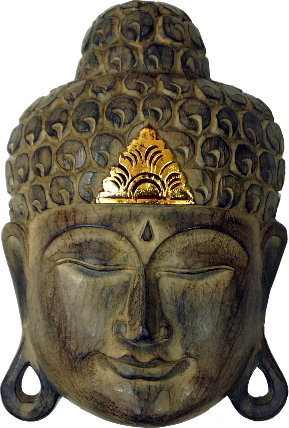 GURU SHOP Geschnitzte Buddha Maske mit Goldverzierung, Wandschmuck, Ethno Wanddekoration aus Balsaho