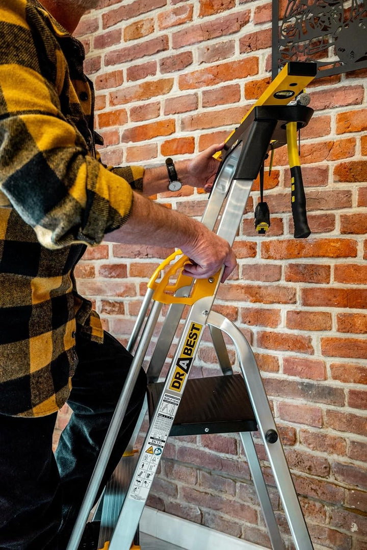 DRABEST Leiter PRO Serie Alu Klaptritt 4 Stufen Klappbare Leiter mit Sicherheits Handläufen bis 150