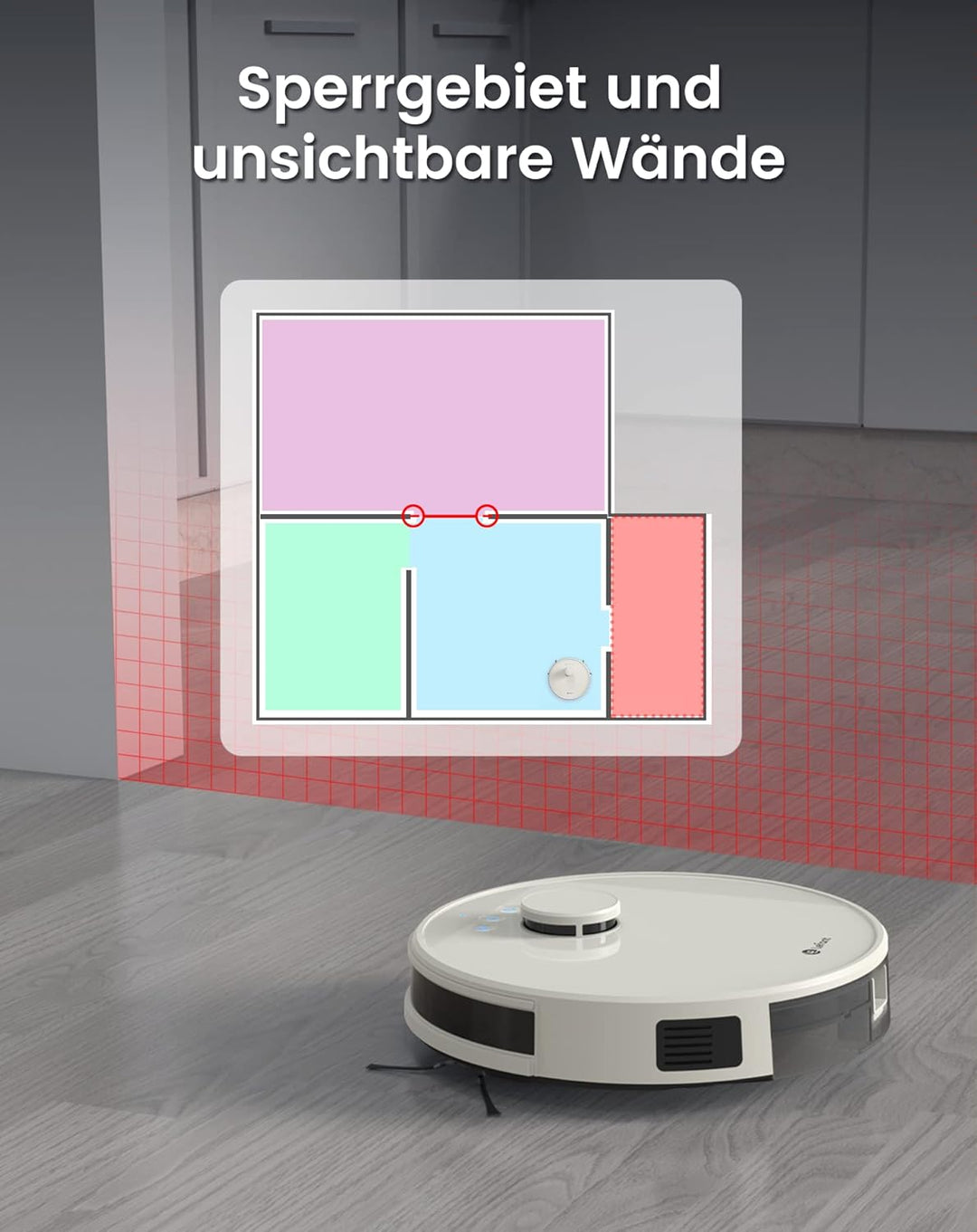 LEFANT Staubsauger Roboter, No-Go-Zonen, Saug und Wischroboter 5500 Pa Mehrstufiges Mapping, Laser N