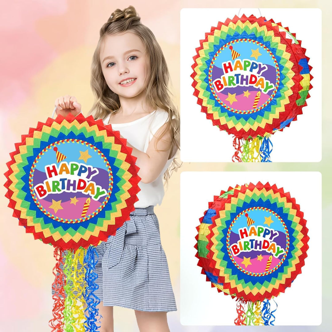 WERNNSAI Pinata – Geburtstag Pinata Kinder Bunt Piñata Set mit Stock Augenbinde Zugschnur Geburtstag