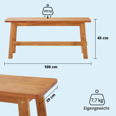 KHG Holzbank Sitzbank Flur Garderobenbank Schuhbank 100x45x29 cm - Eiche Holz Massiv bis 200 kg bela