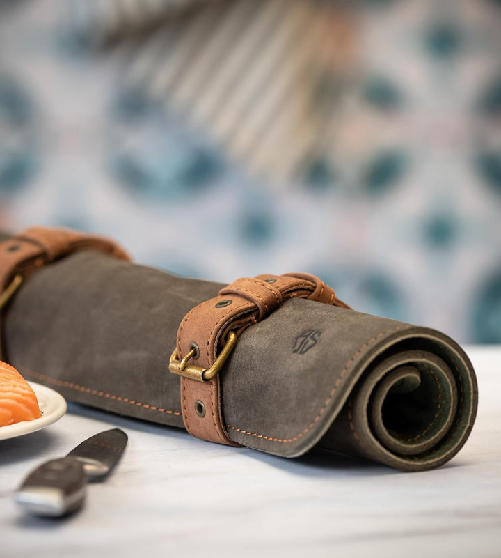 Angus Stoke Messertasche für Köche - Leder Kochmesserrolle gross – Messer Tasche Kochmesser verschli