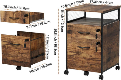 Lvhecforhm Mobile Aktenschrank, Büro-Archivschrank mit 5 Rädern, Rollcontainer mit 2 Abschliessbaren