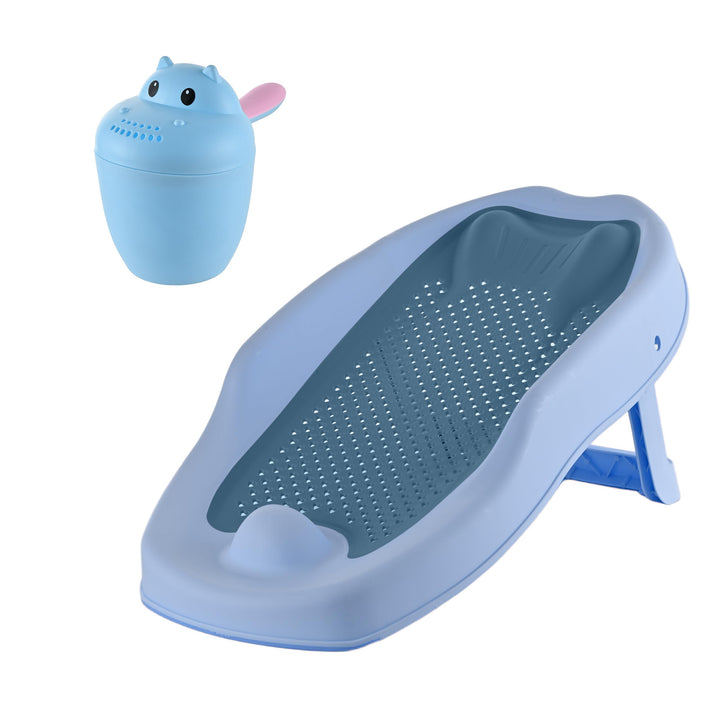 Relaxdays Baby-Badehilfe Set, mit Haarwaschbecher, tränenfrei, blau, blau