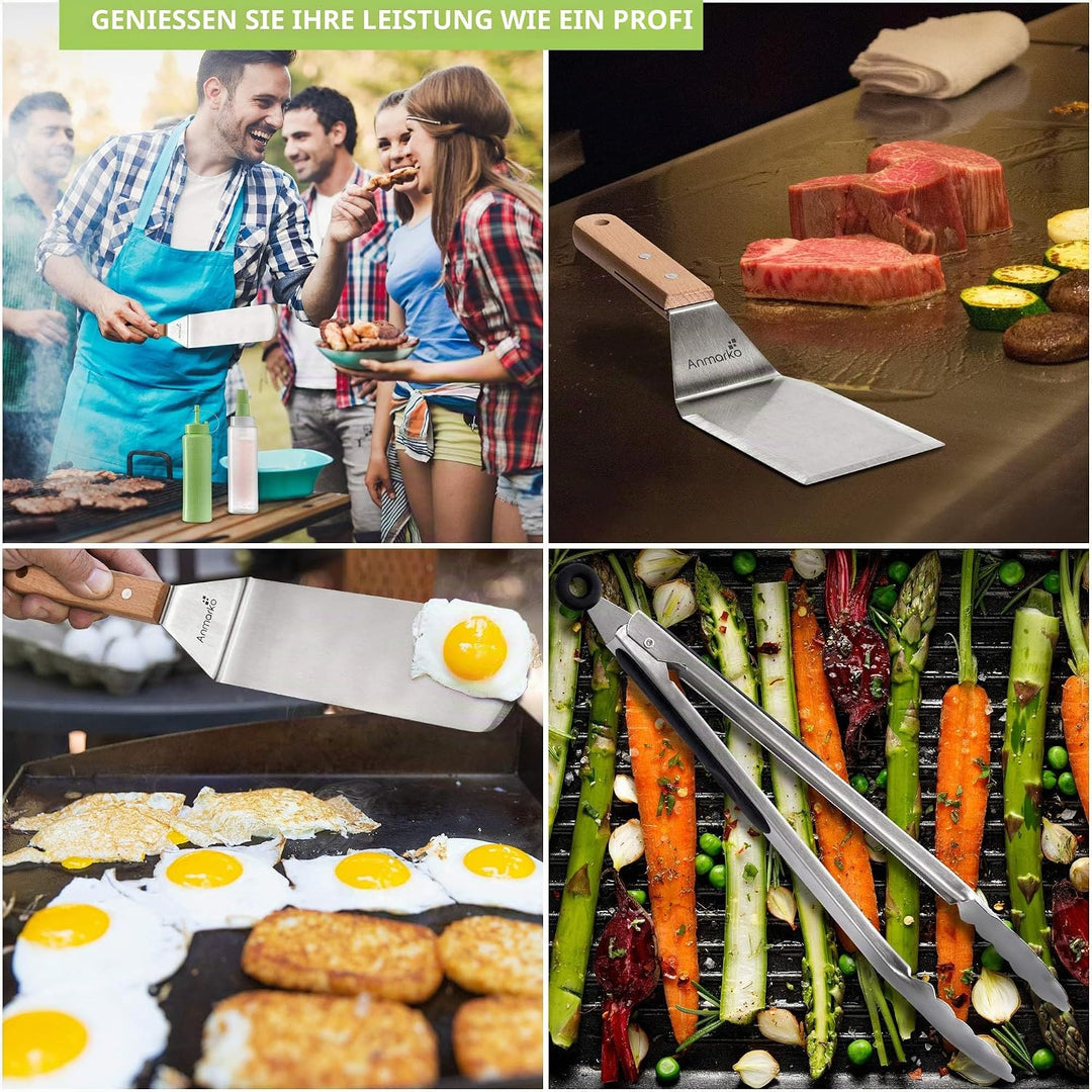 Exklusives Grillwender Set aus hochwertigem Edelstahl - BBQ Grillset in erstklassiger Qualität für H