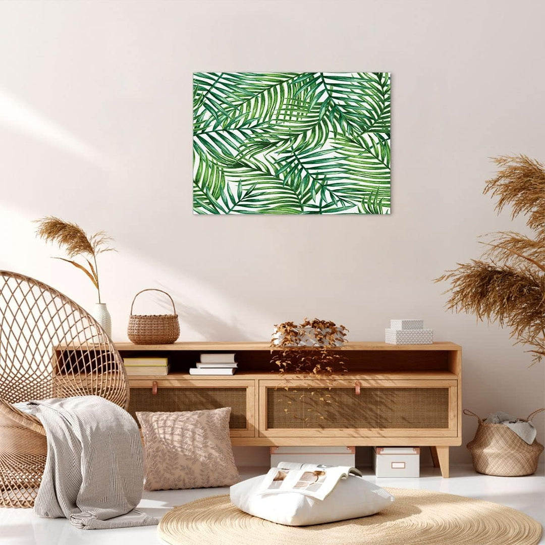 Bilder auf Leinwand Palme Blatt grün Leinwandbild mit Rahmen 70x50cm Wandbilder Dekoration Wohnzimme