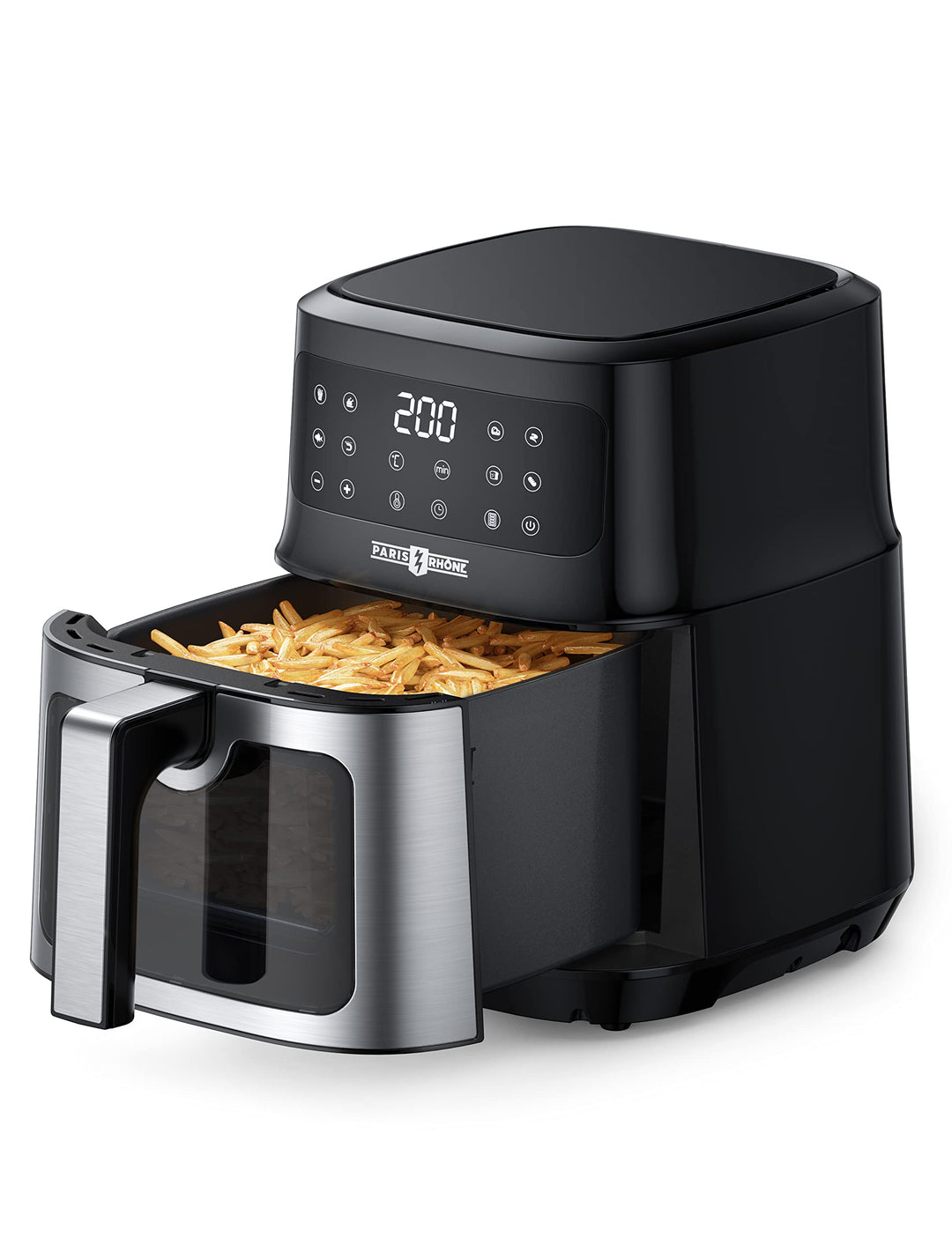 PARIS RHÔNE Heissluftfritteuse 5L XXL mit Sichtfenster, 8-in-1 airfryer spülmaschinenfest mit One-To