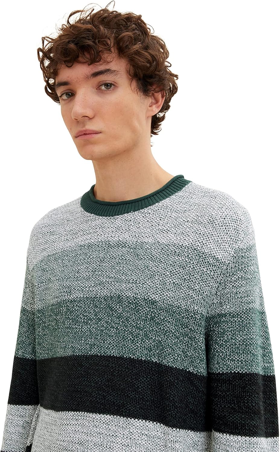 TOM TAILOR Denim Herren Strickpullover mit Streifen L 30905 - Green Off White Color Flow, L 30905 -