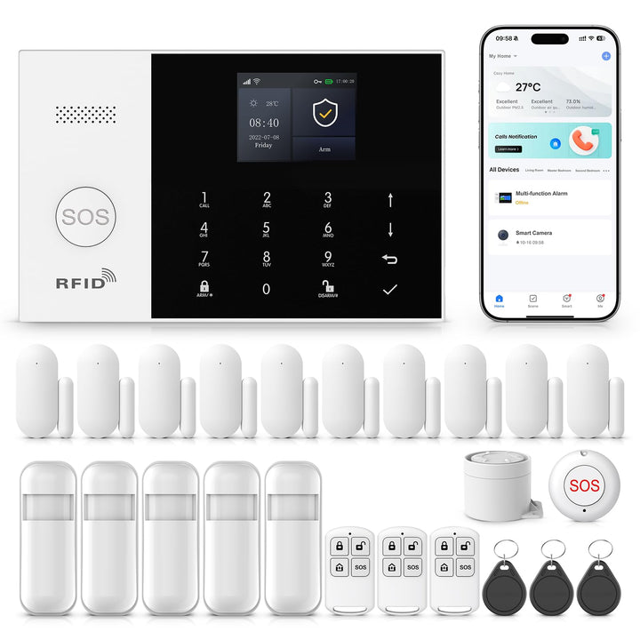 GSM Smart-Home-Sicherheitsalarm-Kit, drahtloses WiFi-Heimalarmsystem mit Sirene, PIR-Bewegungssensor